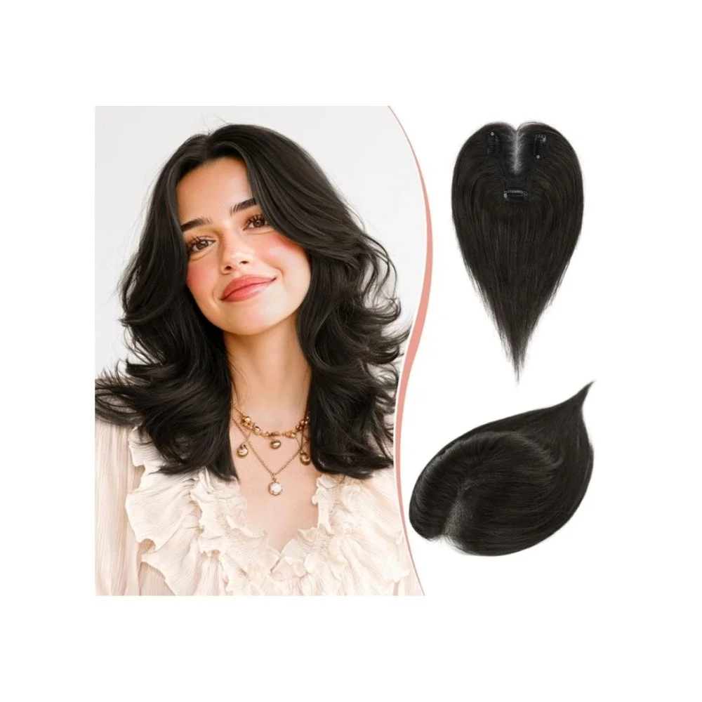 RUWISS Hair Topper 100% Real Human Hair 10 Inch Dark Brown Clip In Hairpiece 21g